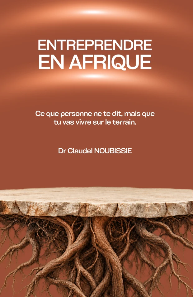 Première de couverture de « Entreprendre en Afrique », Dr Claudel NOUBISSIE. Un paysage de terre coupée révélant des racines.