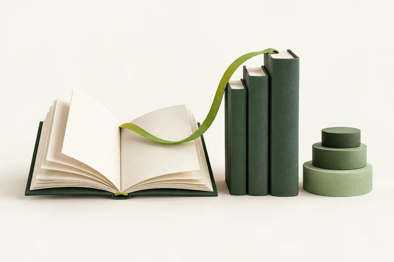 Illustration conceptuelle : des pages et des livres reliés par un ruban vert, autour de la valorisation des écrits